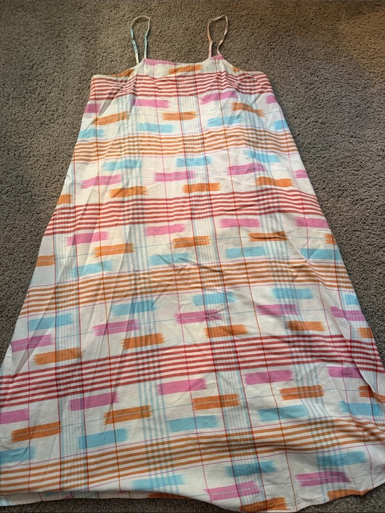 LOFT Dresses & Skirts - LOFT Cream Maxi Dress with Pink, Blue & Orange Brushstroke Plaid